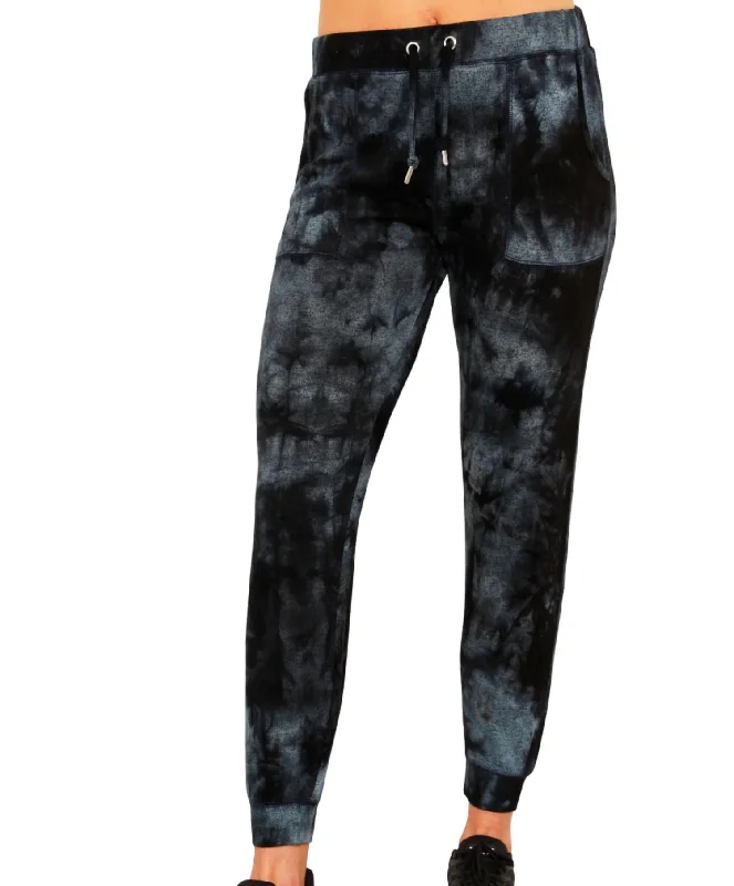 Sports Zipper Style Marble Wash Joggers In Storm