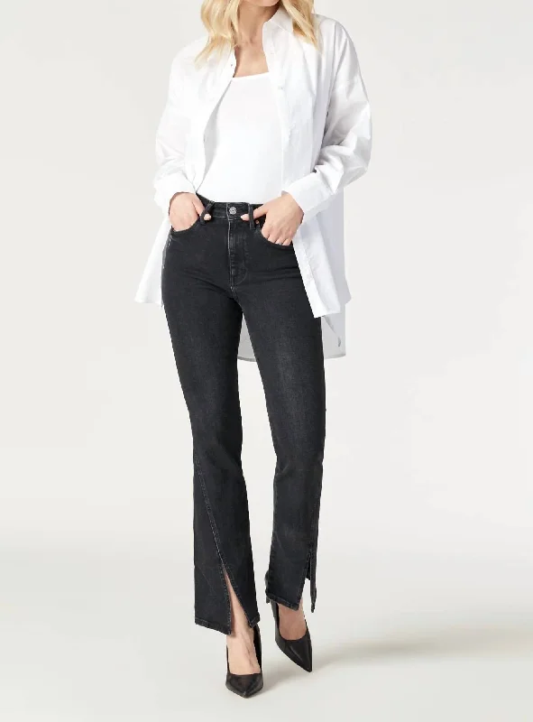Noble Temperament Relaxed-fit denim pants Maria Front Slit Jeans In Deep Smoke Flex Blue Noble Temperament Relaxed-fit denim pants Maria Front Slit Jeans In Deep Smoke Flex Blue