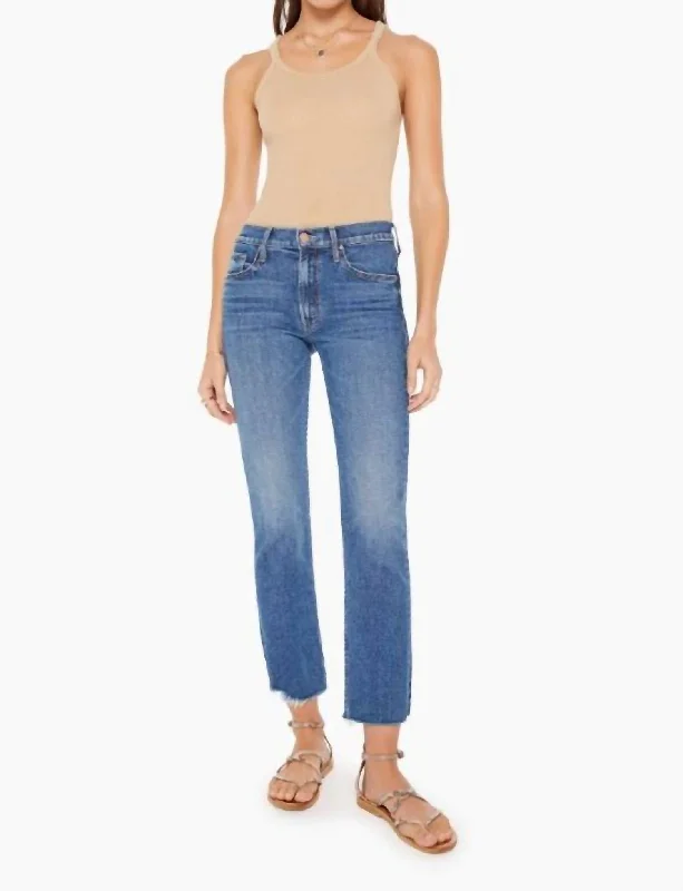 Retro Style Elastic waistband pants Mid Rise Ankle Fray Jeans In Local Charm