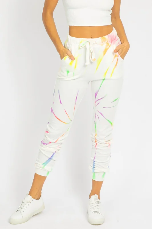 Casual And Versatile Neon Tie Dye Sweatpants In White