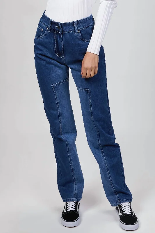 Street Personality Style Plaid checkered pants Panel Denim Jeans In Indigo