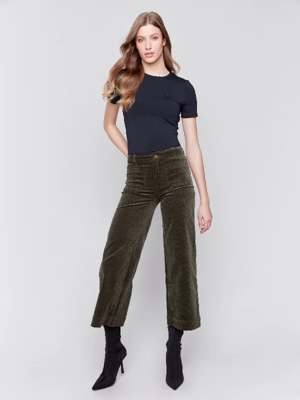 Slim Fit Wool-blend casual pants Patch Pocket Corduroy Flare Pants - Spruce