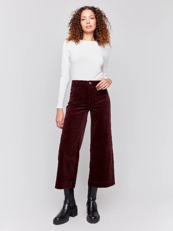 Sweet breath Stretch denim trousers Patch Pocket Corduroy Flare Pants - Plum