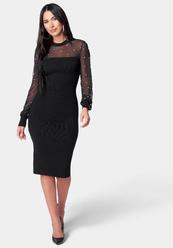 Sports Tights Pearl Mesh Midi Sweater Dress