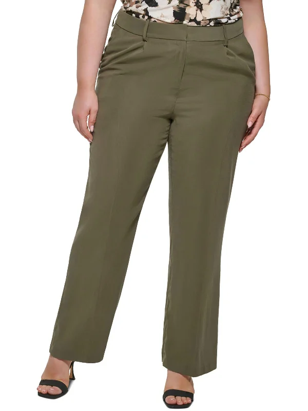 Literary Style Straight-leg pants Plus Womens Pocket Dress Pants Wide Leg Pants