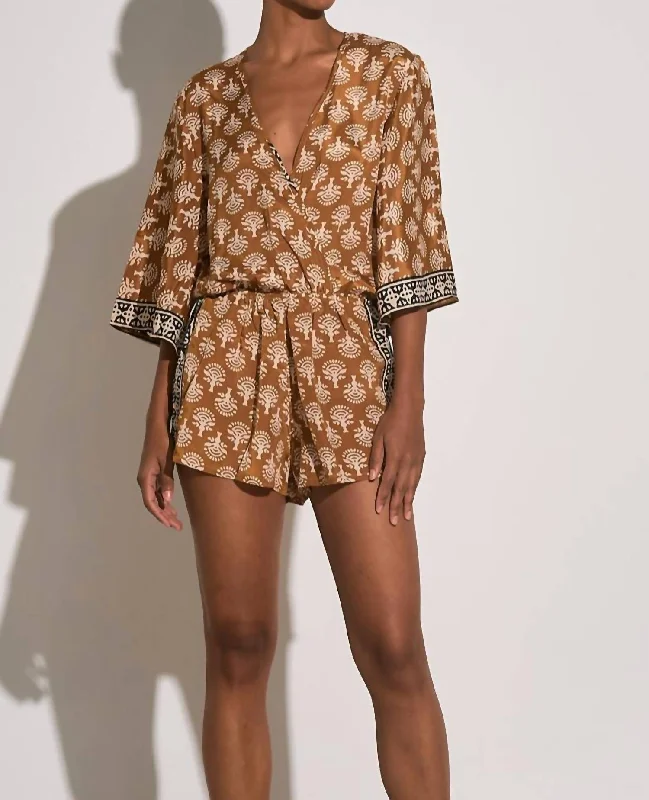 Retro Literary Style Relaxed palazzo pants Poppy Casablanca Romper In Curry
