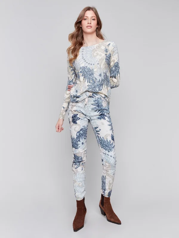 Style Design Stylish denim leggings Printed Suede Crinkle Jogger Pants - Feather