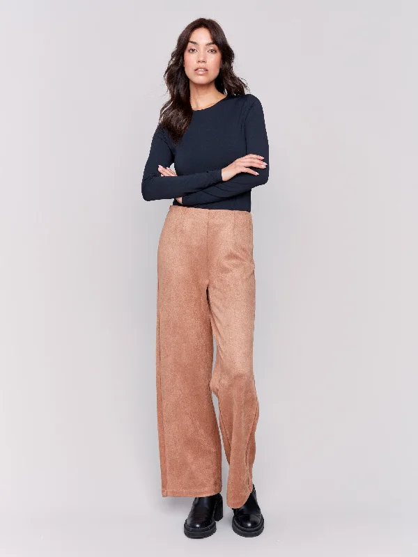 Customized Version Office casual pants Pull-On Faux Suede Flare Pants - Truffle