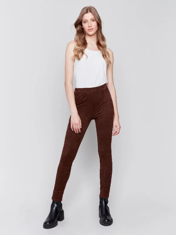 Retro Dress Classic checkered pants Pull-On Faux Suede Pants - Mocha