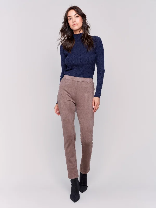 Street Fashion Women’s patterned leggings Pull-On Faux Suede Pants - Taupe