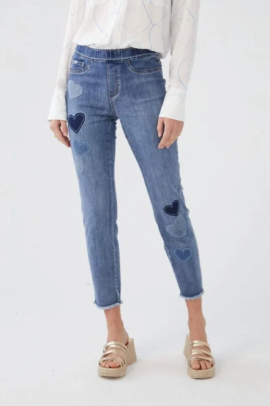Retro Stripes Casual printed leggings Pull-On Pencil Ankle Jeans In Medium Wash