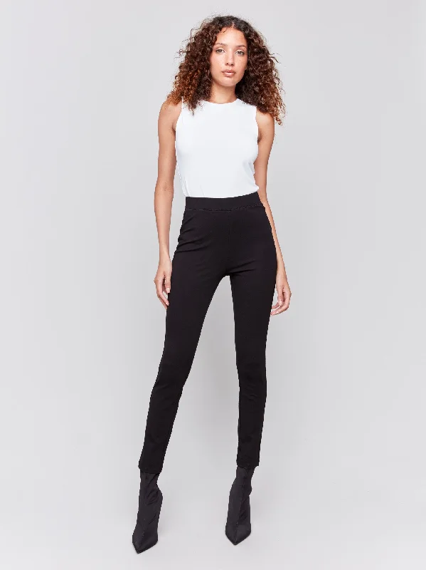 Romantic And Sweet Fit-and-flare pants Pull-On Ponte Pants with Slit Detail - Black