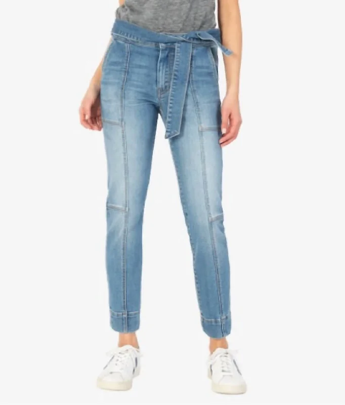 Creative Style Vintage women’s trousers Reese High Rise Ankle Straight Leg Tie Waist In Blue Creative Style Vintage women’s trousers Reese High Rise Ankle Straight Leg Tie Waist In Blue