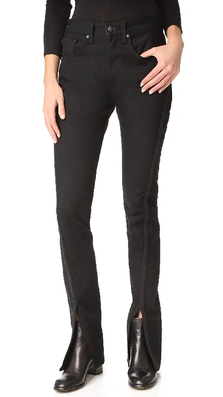 Street Personality Style Slim-fit tapered pants Regalia Ankle Front Slit High Rise Classic Jeans In Black Street Personality Style Slim-fit tapered pants Regalia Ankle Front Slit High Rise Classic Jeans In Black