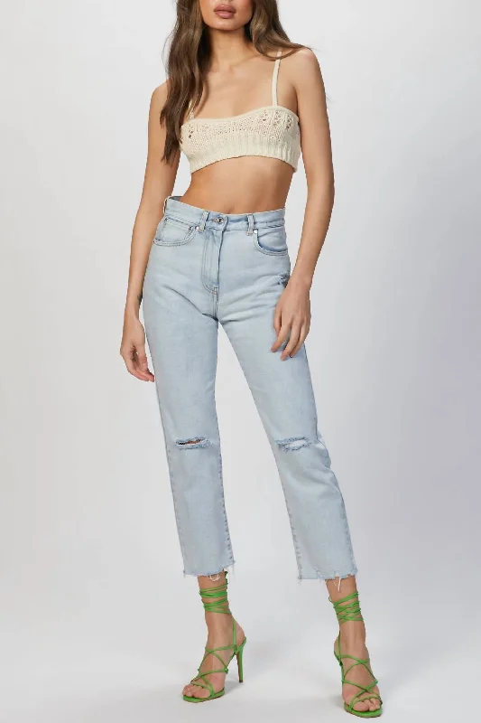 Sports Vitality Style Tailored slim-fit trousers Ripped-Detailing Cropped Jeans In Light Blue Sports Vitality Style Tailored slim-fit trousers Ripped-Detailing Cropped Jeans In Light Blue