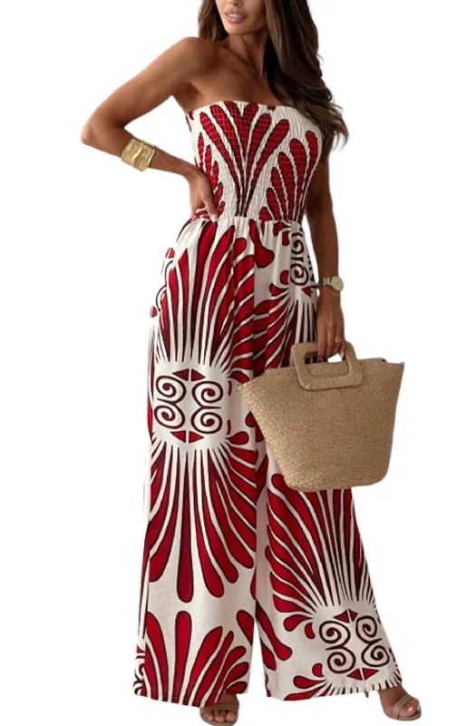 Street Letter Style Color-block pants Rita Bandeau Shirred Wide Leg Jumpsuit