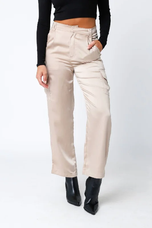 Simple research Satin Cargo Pant In Beige