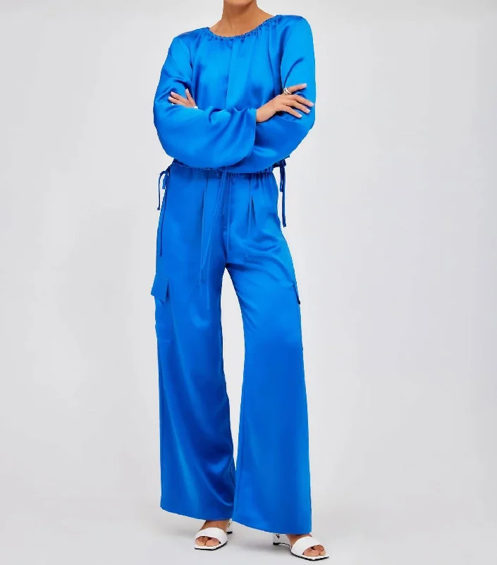 Single-shoulder Neck Design Sofi Pants In Sapphire Blue