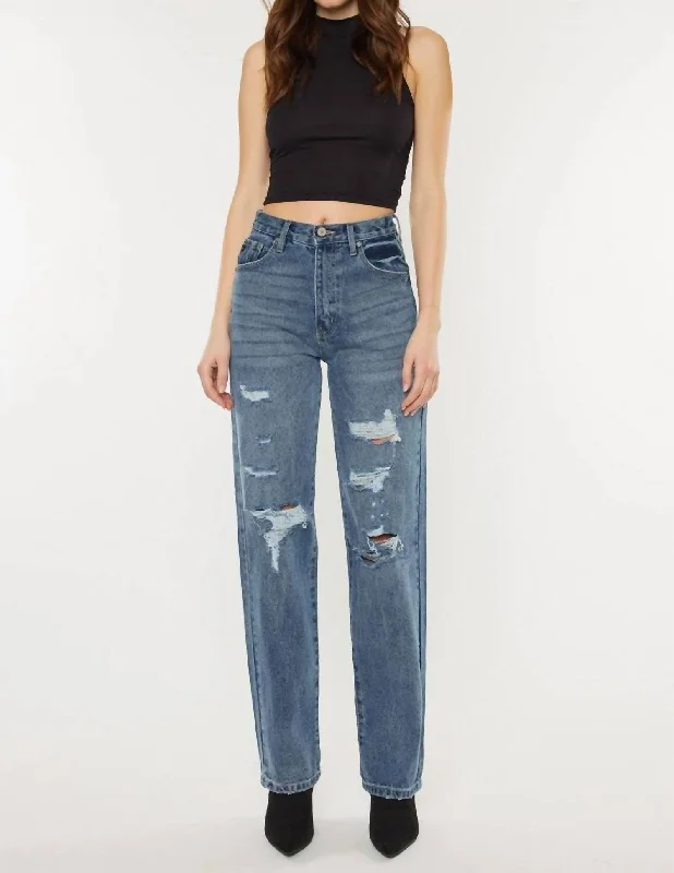 Sports Comfort Style Button-up wide-leg pants Stephanie Ultra High Rise 90's Boyfriend Jeans In Medium Stone Wash Sports Comfort Style Button-up wide-leg pants Stephanie Ultra High Rise 90's Boyfriend Jeans In Medium Stone Wash
