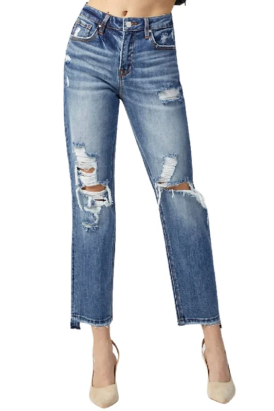 Street Sports Shoes Distressed cargo pants Straight Leg High Rise Jean In Dark Wash