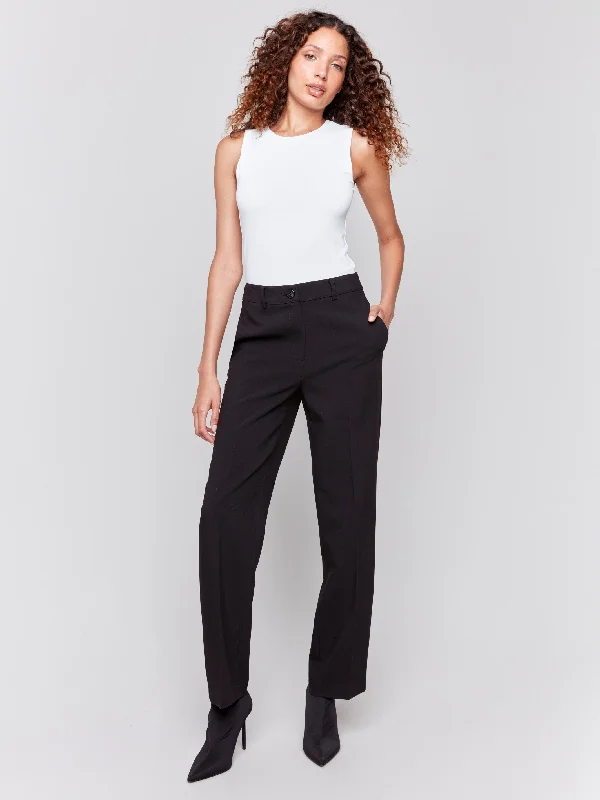 Knowledge And Elegance Casual plaid trousers Straight Leg Pants - Black