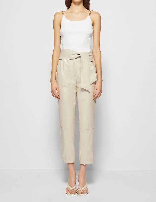 Trendy and versatile Tessa Vegan Leather Tie Waist Pant In Egret