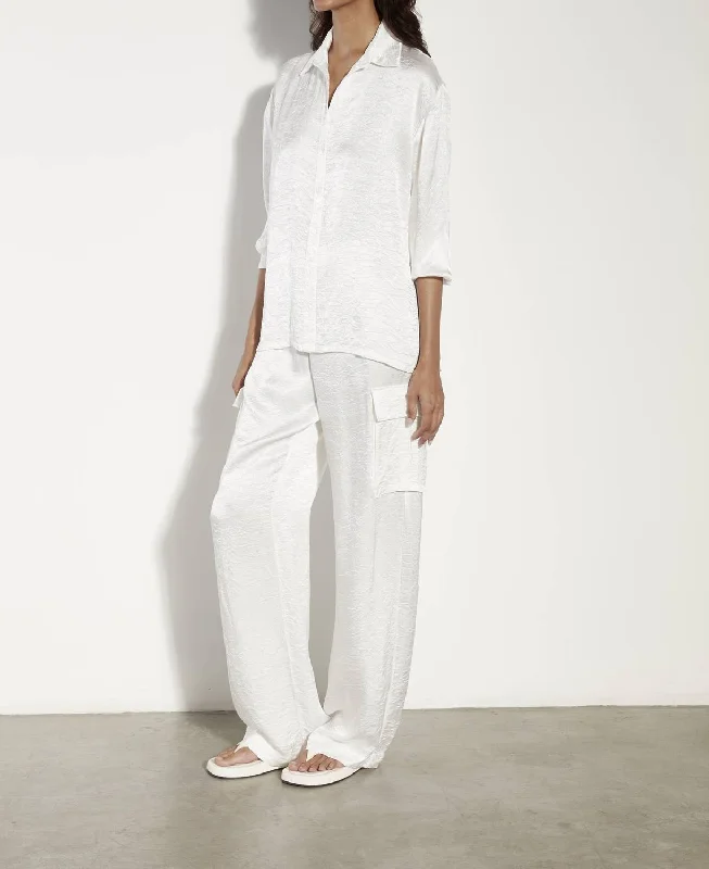 Stand-up collar design Soft cotton chinos Textured Satin Cargo Pant In Undyed