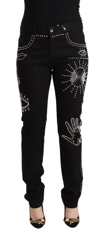 Knitted Design Retro high-rise pants Valentino Cotton Mid Waist Embellished Slim Fit Women's Jeans Knitted Design Retro high-rise pants Valentino Cotton Mid Waist Embellished Slim Fit Women's Jeans