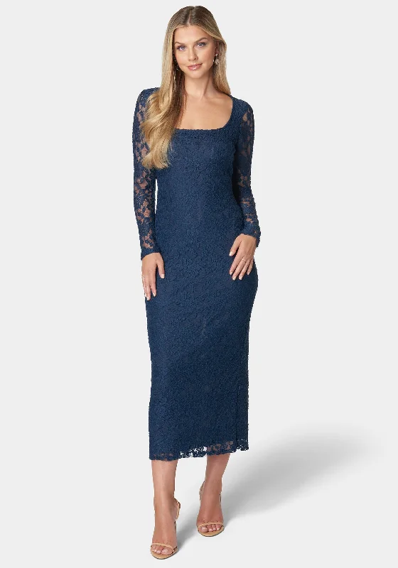 Exquisite workmanship Viviana Square Neck Lace Maxi Dress