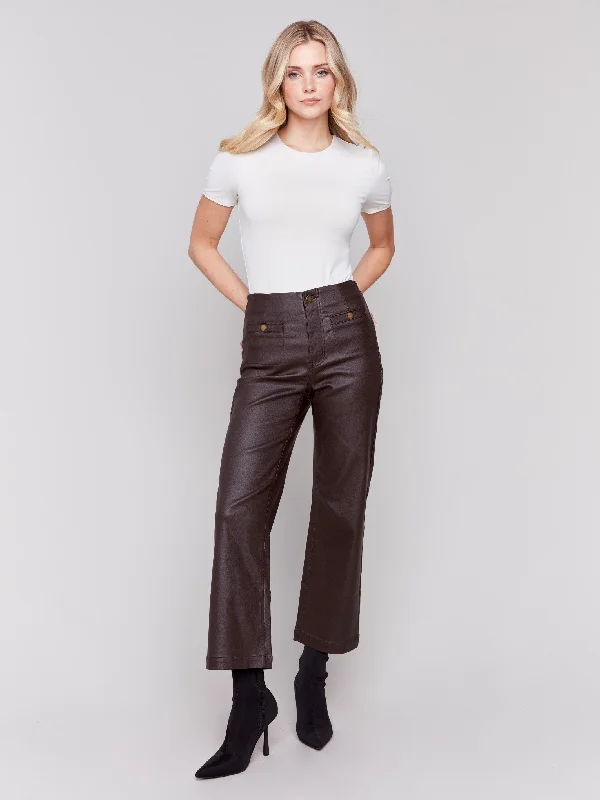 Luxury and fashionable Slim ankle-length leggings Wax Flared Pants - Mocha