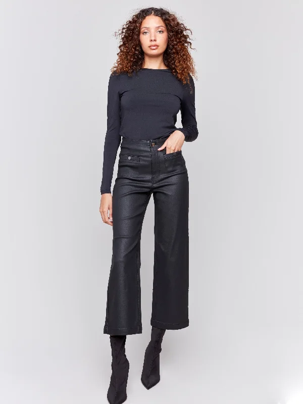 Printed pattern Black high-waisted trousers Wax Flared Pants - Black