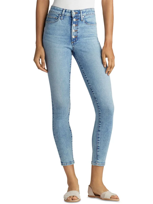 Elegant And Elegant Button-front paperbag pants Womens Crop High Rise Skinny Jeans