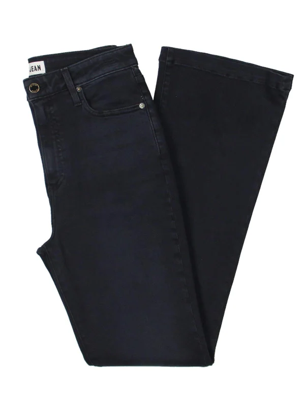 Street Style Simple high-waisted pants Womens Denim Knit Flare Jeans