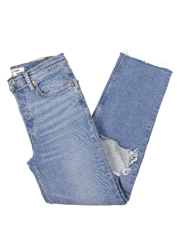 Boutique style Denim boyfriend pants Womens Denim Medium Wash Straight Leg Jeans