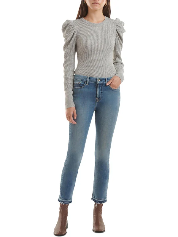 Wandering freely Wide-leg denim jeans Womens Faded Raw Hem Ankle Jeans