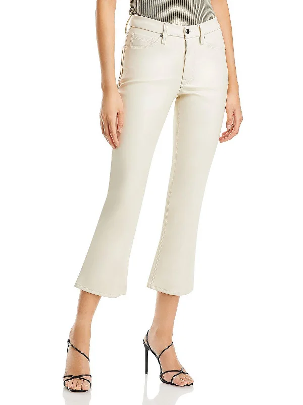 Retro Stripes Casual dressy pants Womens Faux Leather Crop Bootcut Pants