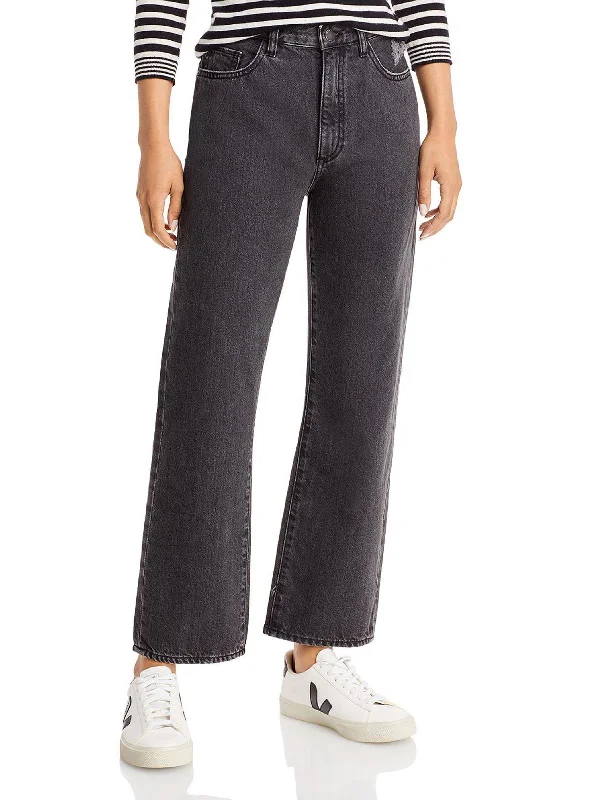 Literary Style Checked formal pants Womens High Rise Distressed Ankle Jeans