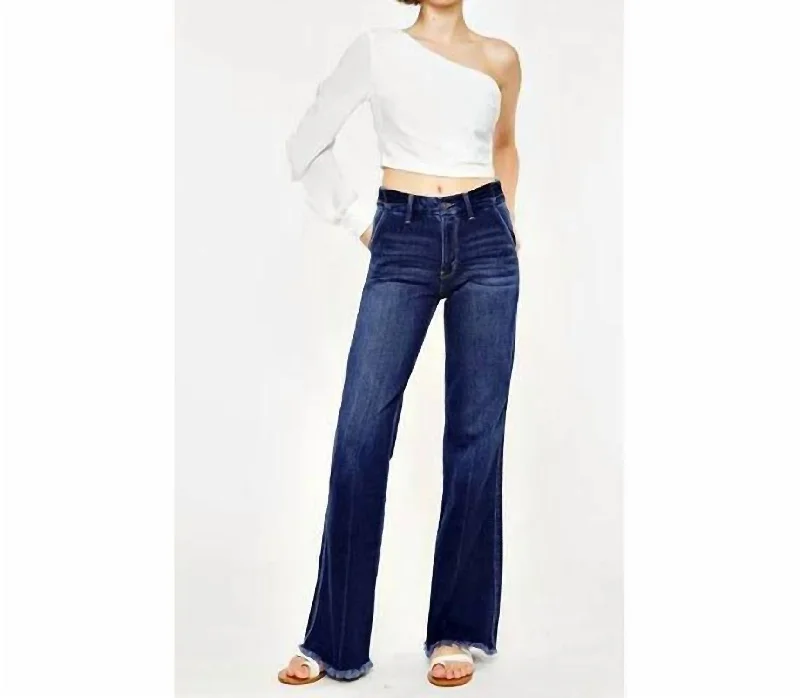 Cool Style Soft cotton joggers Women's High Rise Flare Kancan Jeans In Dark Blue