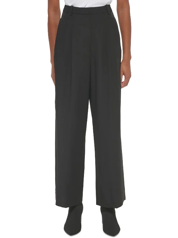 Simple research Plaid checkered pants Womens Pleated Office Wide Leg Pants