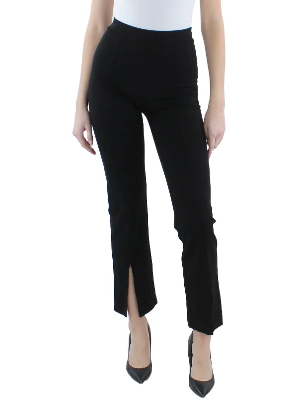 Sports Fitness Style Womens Pleated Split Hem Straight Leg Pants