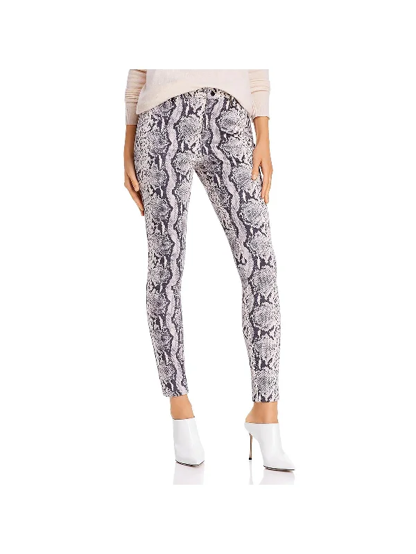 High waist design Color-block pants Womens Snake Print Ankle Skinny Pants
