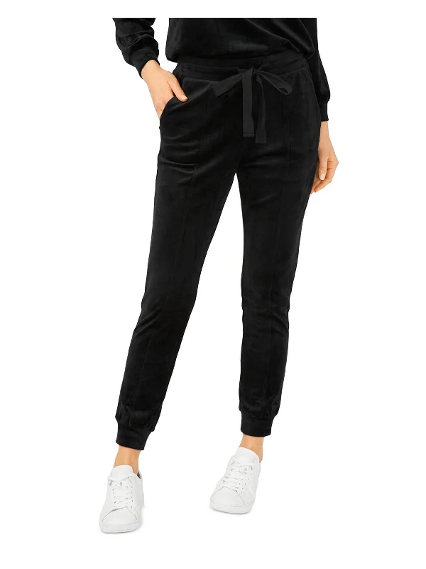Retro Style Pleated front trousers Womens Velour Pull On Jogger Pants