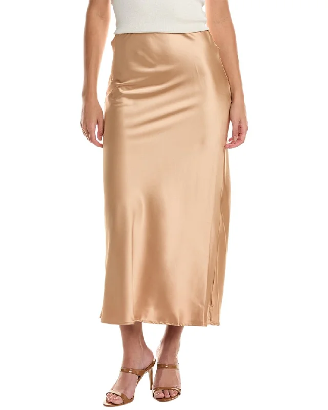 Stand-up collar design Printed satin skirt 70/21 Midi Skirt