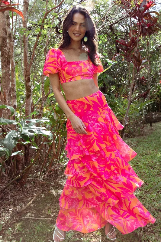 Slim Fit Button-down skirt Addison Maxi Skirt - Pink Tropics