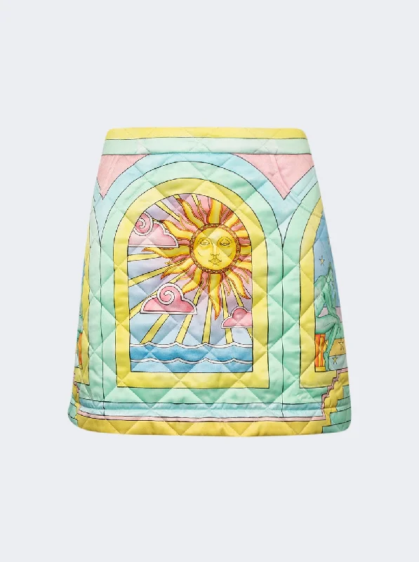 Exquisite workmanship Cotton wrap skirt Art Deco Quilted Curved Hem Mini Skirt