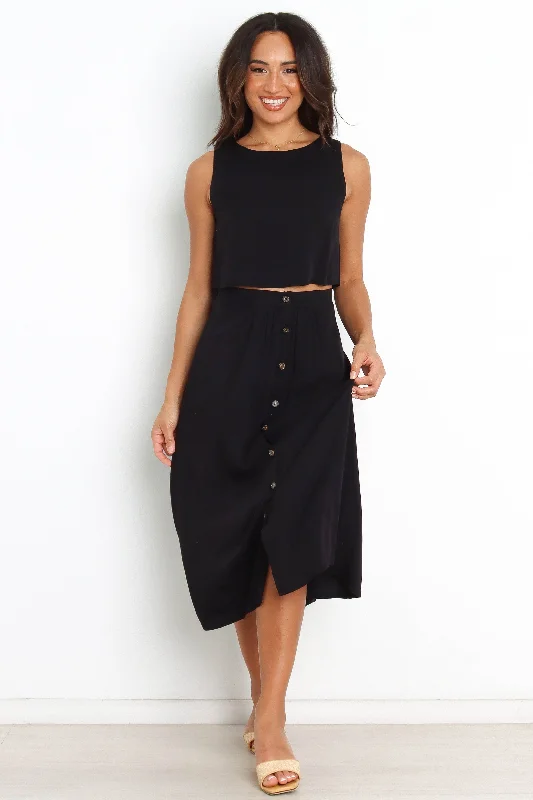Street Style Suit Plaid button-front skirt Ava Skirt - Black