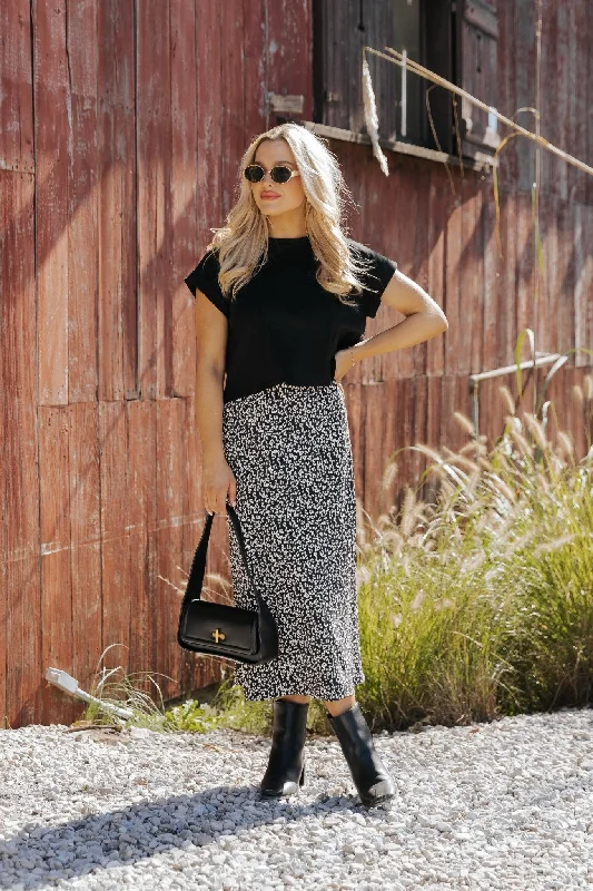 Sports Vitality Style Plaid A-line skirt Black Leopard Print Midi Skirt