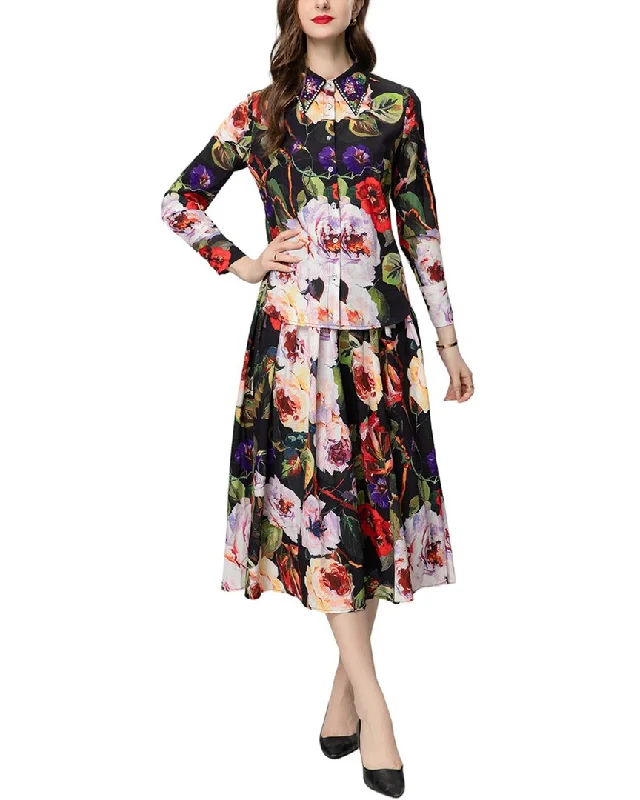 Single-shoulder Neck Design Checked pencil skirt BURRYCO 2pc Shirt & Skirt Set