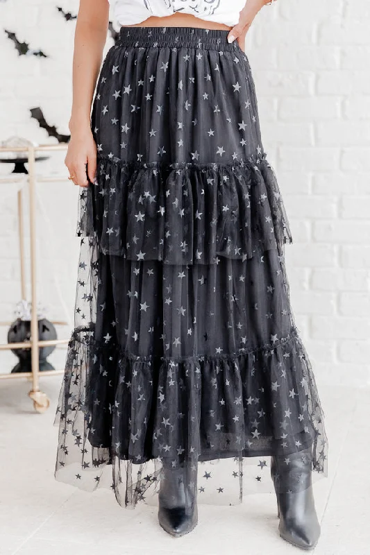 Sports Fitness Wear Structured skirt California Dreaming Black Star Tulle Maxi Skirt FINAL SALE