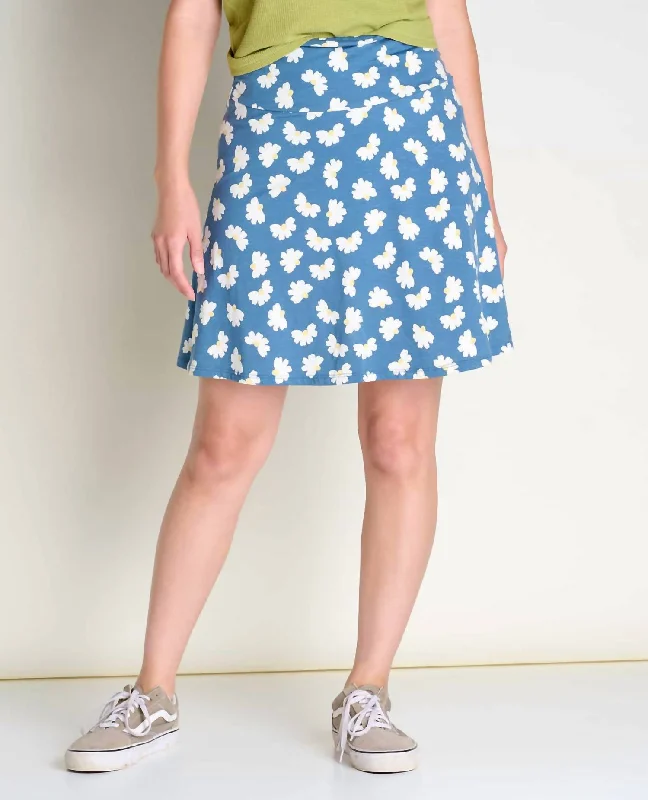 Casual And Versatile Lightweight pleated skirt Chaka Skirt In Pacific Half Daisy Print Casual And Versatile Lightweight pleated skirt Chaka Skirt In Pacific Half Daisy Print